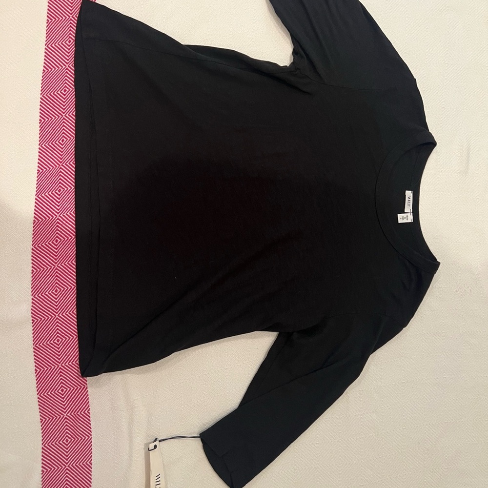 Wilt Black Long Sleeve Tee with Pink Hem
